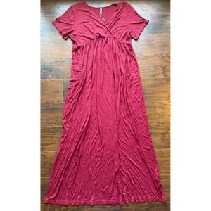 Xpenyo Boho Maxi Dress Red Short Sleeve Empire Waist Flowy Casual Lounge DressXL